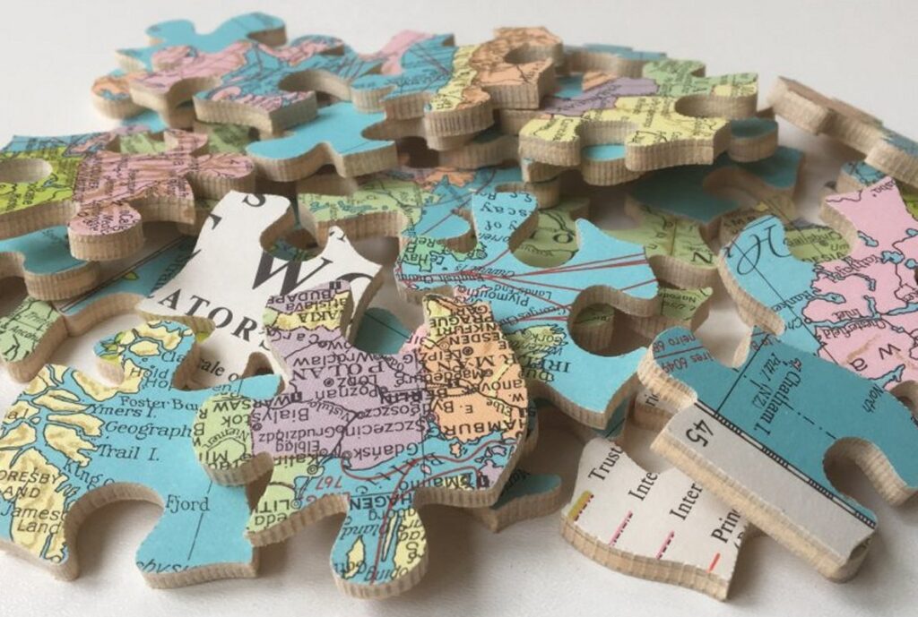 Vintage wooden Jigsaw pieces