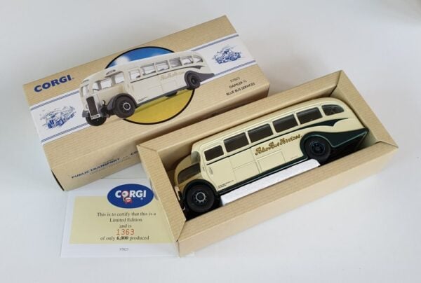 Corgi 97823 VINTAGE DAIMLER 1/2 COACH - BLUE BUS SERVICES DERBYSHIRE