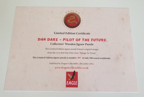 DAN DARE Limited Edition Wentworth Jigsaw Puzzle Certificate