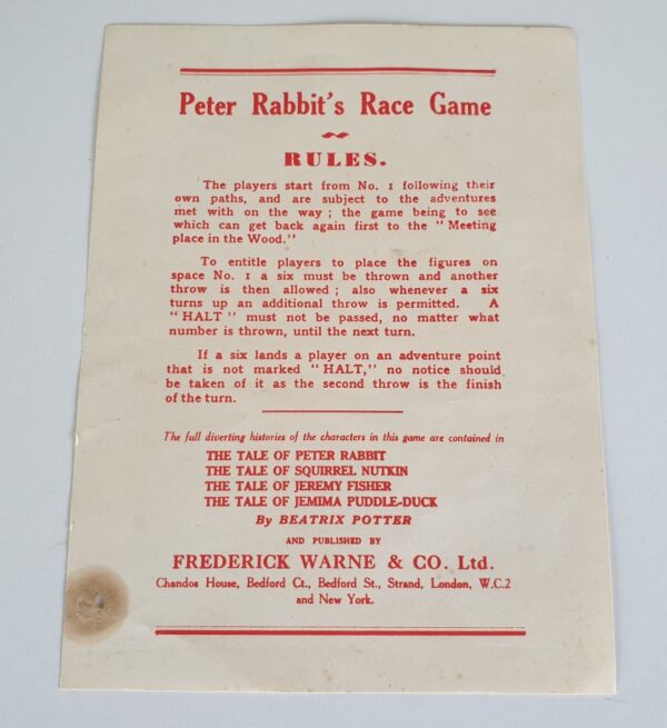 Vintage PETER RABBIT'S RACE GAME Board Game 1930's by Frederick Warne