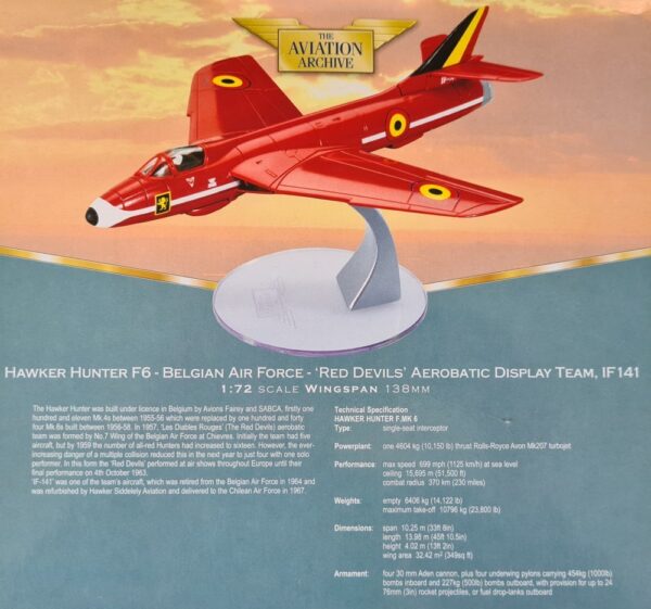 Corgi Aviation AA32706 Hawker Hunter F6 Vintage Diecast Model Belgian Air Force Red Devils 2003